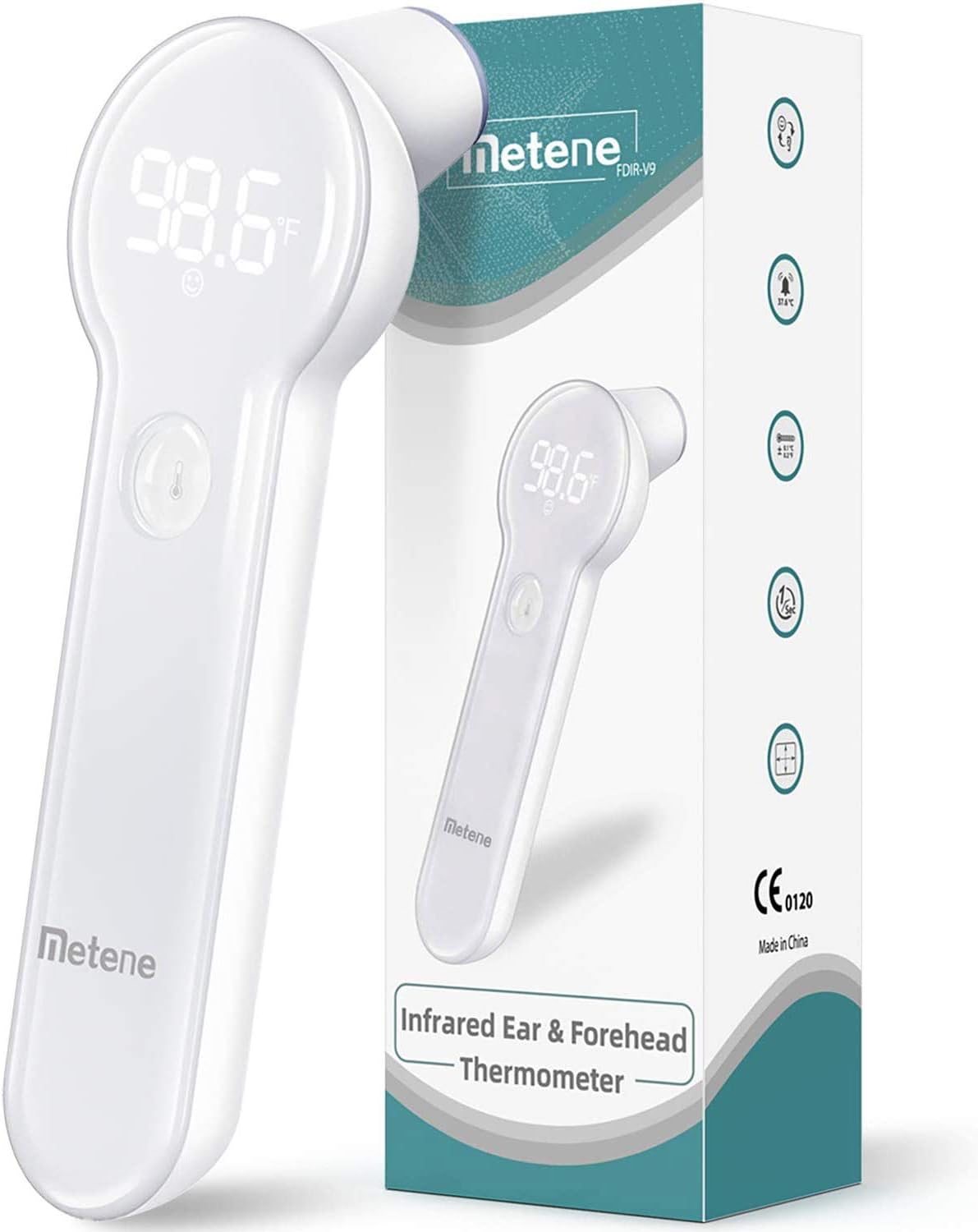 Forehead and Ear Thermometer for Fever, Infrared Thermometer for Adults, Kids, Infants, High Accuracy, Metene Medical Digital Thermometer, 1s Reading, Large LED Display, Easy to Use.