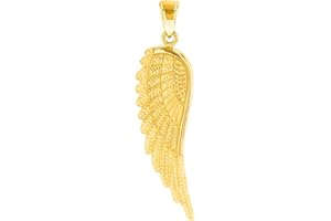 Jewelry America Solid 14k Yellow Gold Textured Angel Wing Charm Pendant