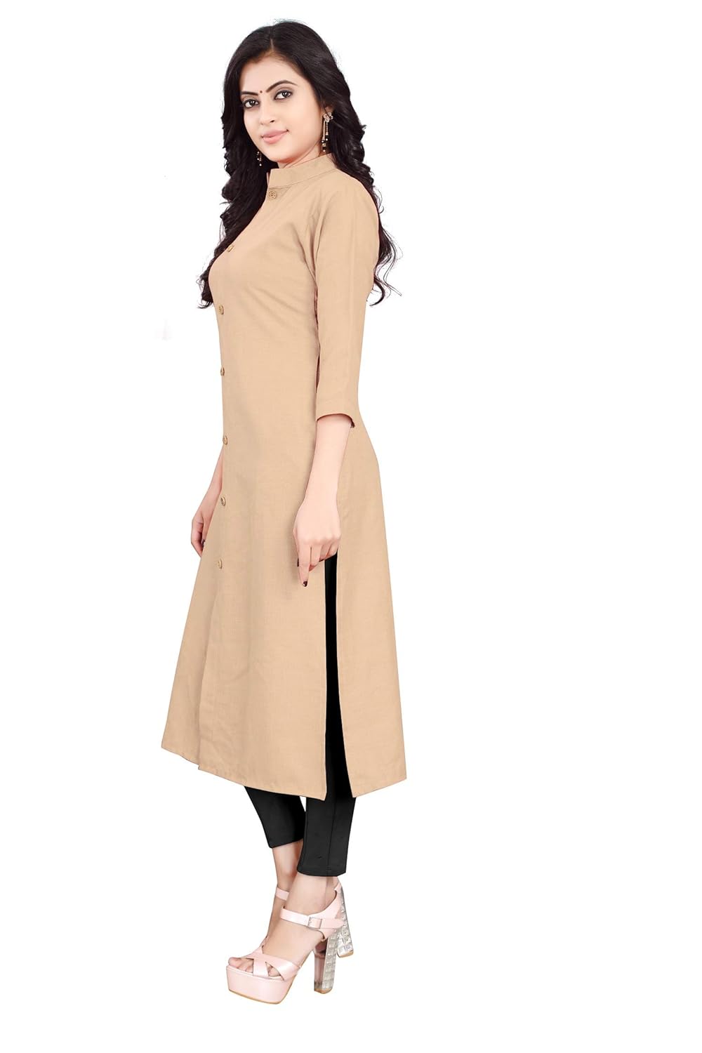 om sai latest creation women's slub rayon 3/4 sleeves stitched kurti