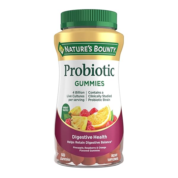 NATURE’S BOUNTY PROBIOTIC GUMMIES, IMMUNE HEALTH & DIGESTIVE BALANCE, PINEAPPLE, RASPBERRY AND ORANGE FLAVOR GUMMIES, 60 CT