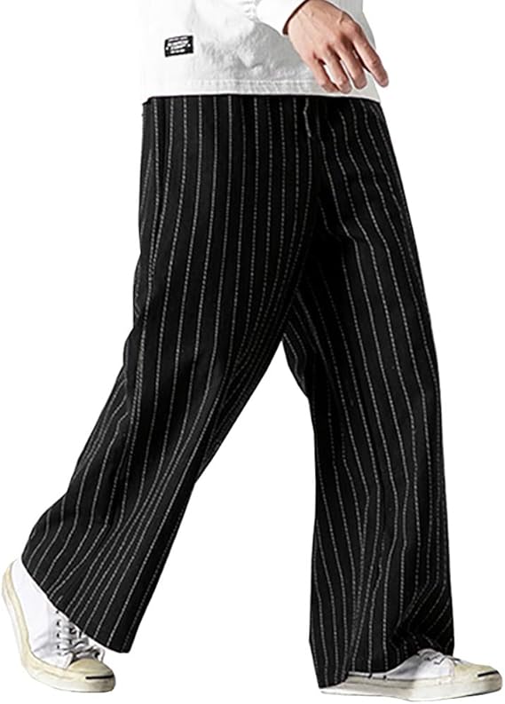 Amazon Cozoen ワイドパンツ メンズ フレアワイドパンツ タイパンツ ガウチョ スラックス 和式ズボン ロング丈 リネン ストライプ チェック柄 春 秋 ビッグシルエット カジュアル 5色 大きいサイズ ロングパンツ 通販