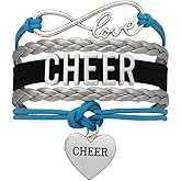 Sportybella Cheer Charm Bracelet- Infinity Love Adjustable Cheerleading Jewelry in Team Colors For Cheerleaders
