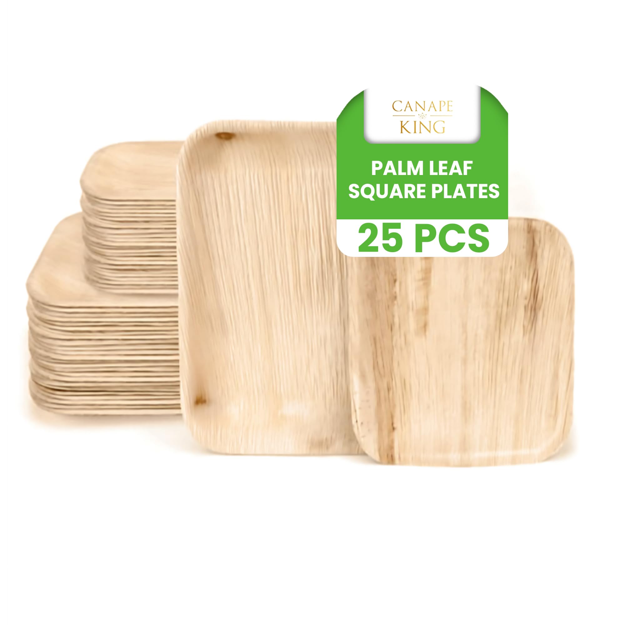 Canape King 25x Disposable Palm Leaf Plates Square - Eco-Friendly Biodegradable Compostable 100% Natural Dinner Plates - Perfect Disposable Tableware for Parties, BBQ, Picnic, Wedding (25cm)