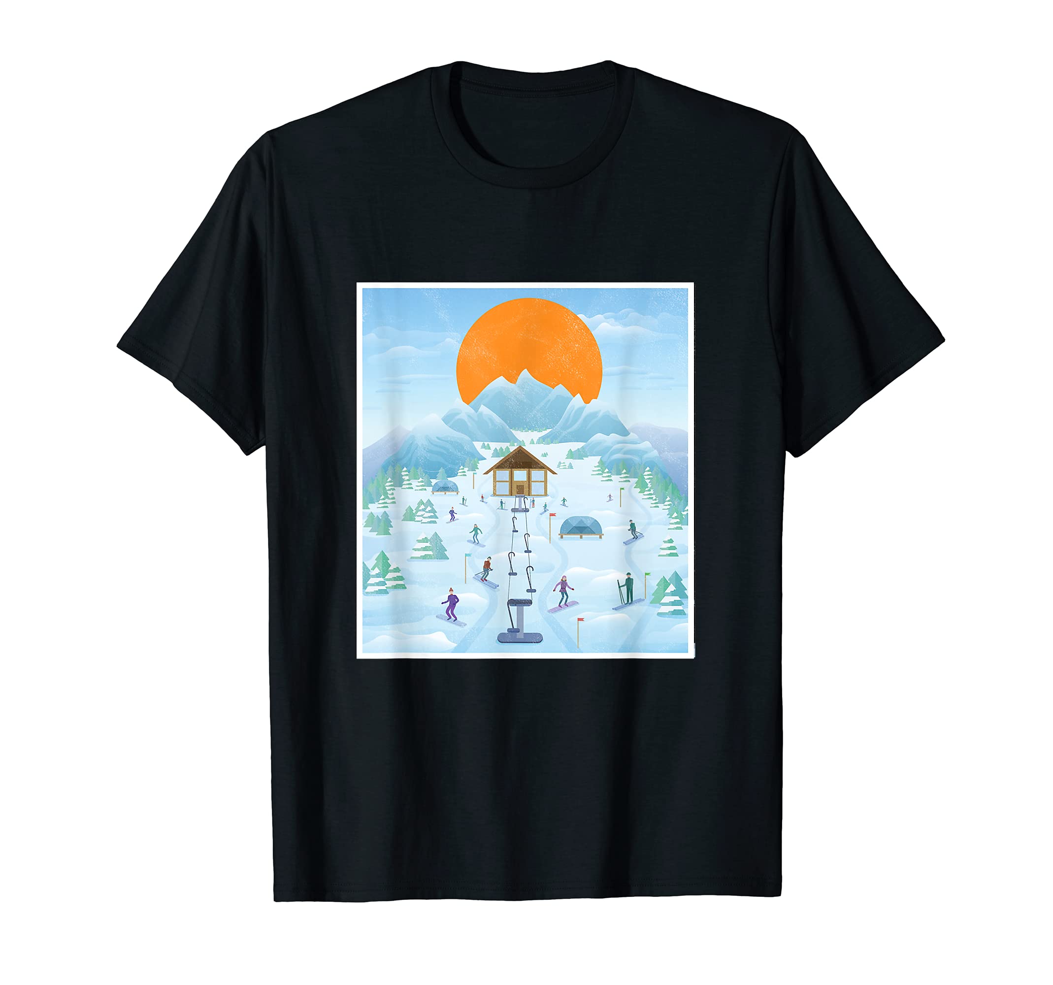 Ski Station Sunset Snow Mountains Vacation Skiing Skies T-Shirt