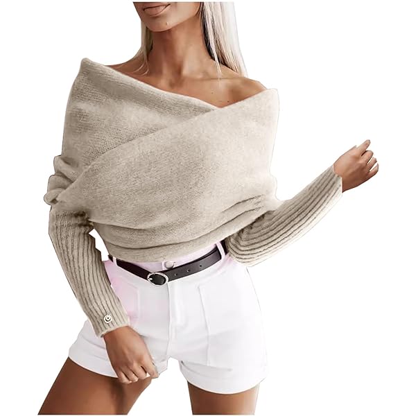 HGps8w Elegant Off The Shoulder Sweaters for Women Wrap V