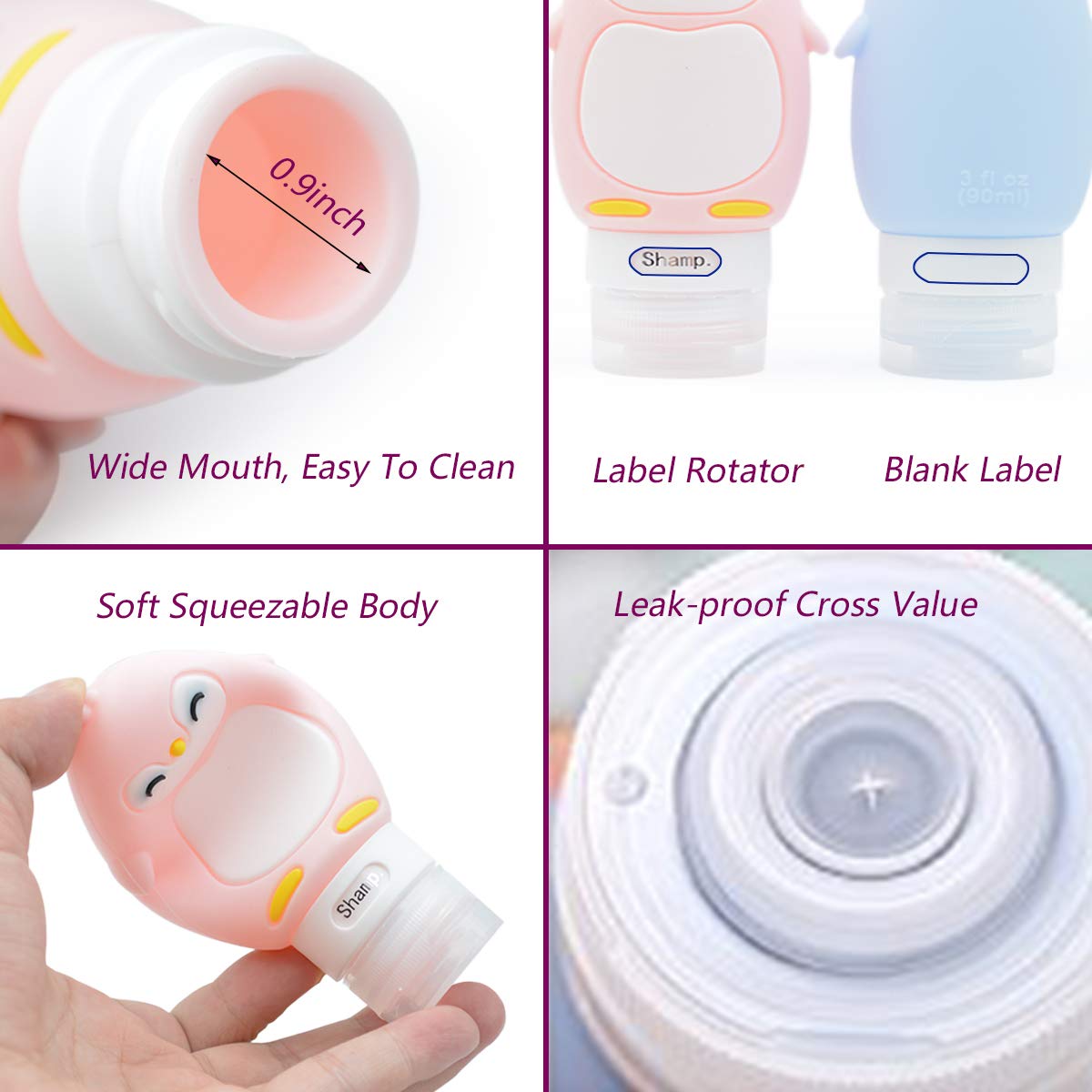 ANREONER Silicone Travel Bottles Set 3OZ丨FDA Approved Kids Water