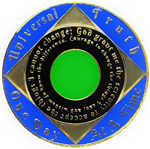 Simply Minimal 5 Year NA Gold Plated Recovery Clean Time Coin, Medallion + Plastic Display Case (Black/Green)
