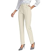 FUNYYZO Women's Stretch Business Work Pants with Pockets Wear to Work Casual Suitpants Long Straight Trousers