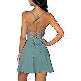 QINSEN Womens Two Pieces Tennis Dress with Shorts Workout Open Back Active Golf Dresses