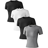 Women's Compression Shirts Short Sleeve Athletic Workout Top Dry Fit Sun Protection T-Shirt for Gym Yoga Running 2 4 Pack