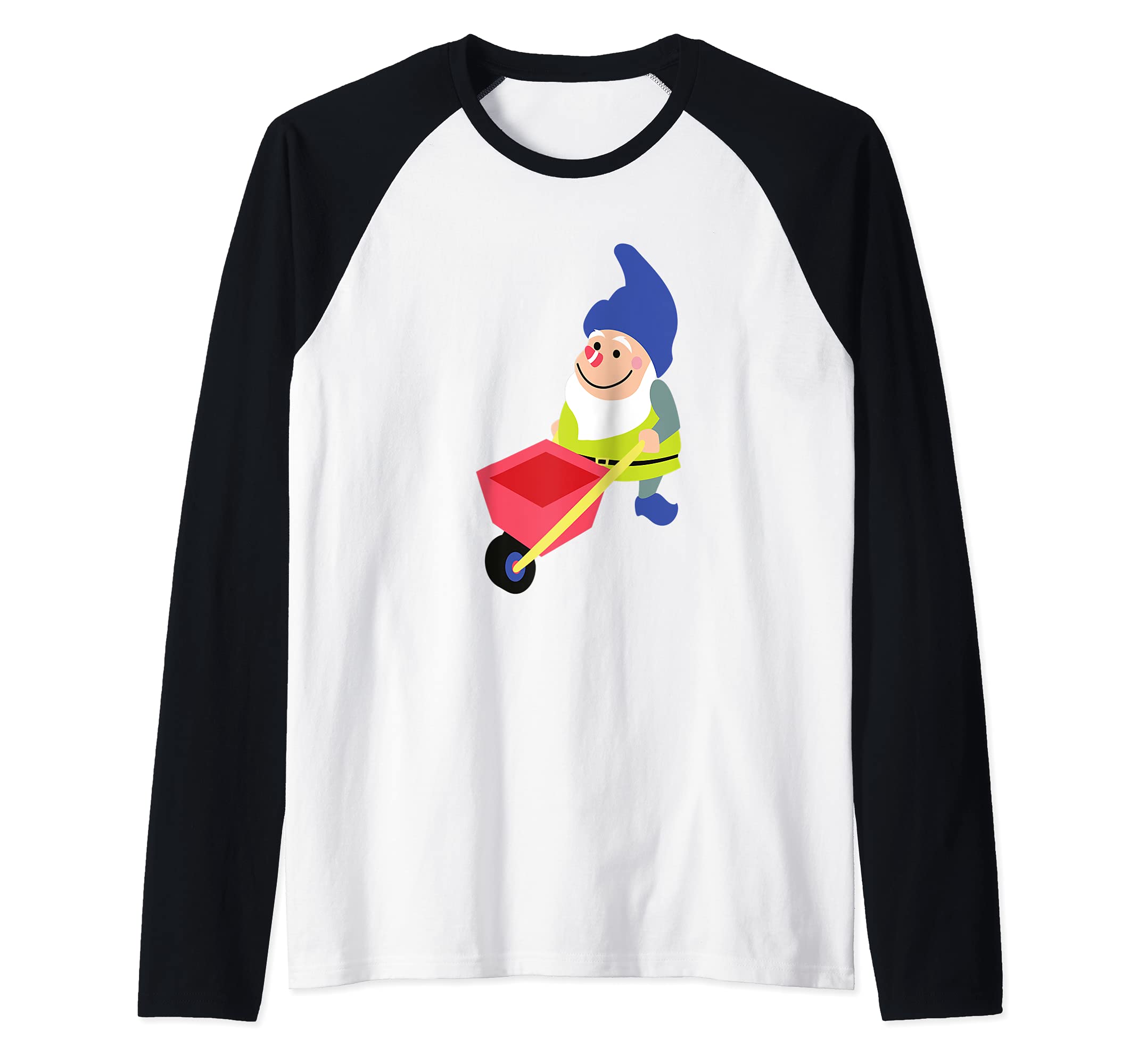 Lawn Gnome Wheel Barrel Garden Raglan Baseball Tee