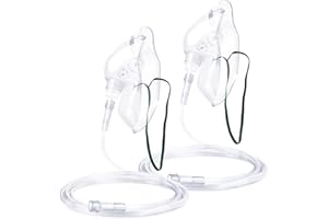 ANSNF 2 Pack Oxygen Mask for Face Adult with 6.6' Tube & Adjustable Elastic Strap - Size L (Clear) - NO CUP
