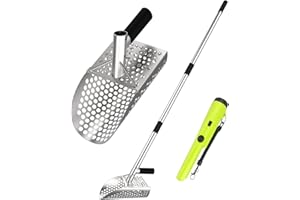 A PEERLESS SHOVEL Long Handle Sand Scoop,with Metal Detector Pinpotiner,Stainless Steel Beach Metal Detecting Shovel for Adults, Ideal for Underwater Treasure Hunting,Beach Sifting，Excavation Tools