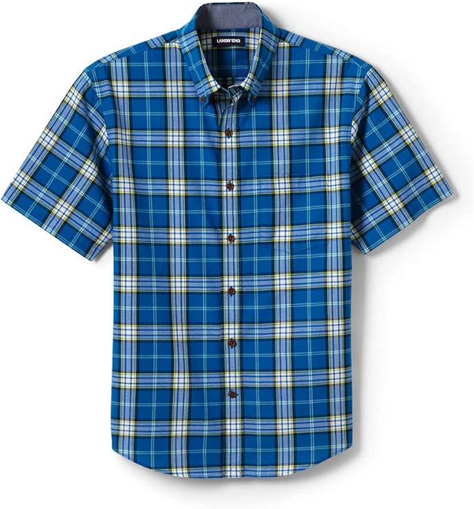 Lands' End Men's Tailored Fit Short Sleeve Madras Shirt at Amazon Men’s