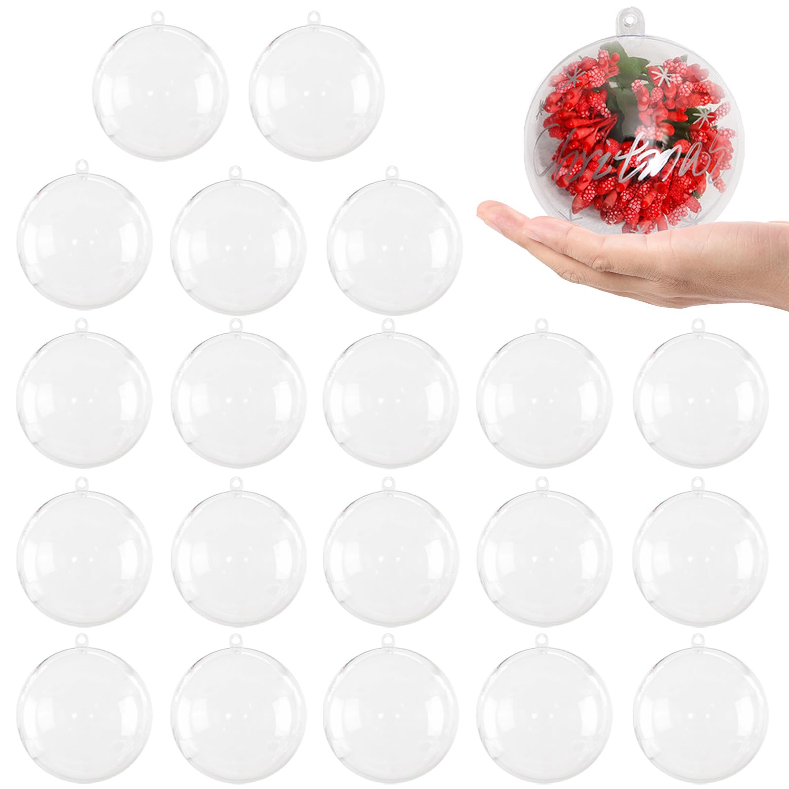 Photo 1 of 20 PCS Clear Plastic Fillable Balls Ornaments, 3.15 Inch Christmas Ornament Balls for DIY Crafts, Hanging Ornaments, Christmas Tree Decoration, Personalized Gifts, Home Decor