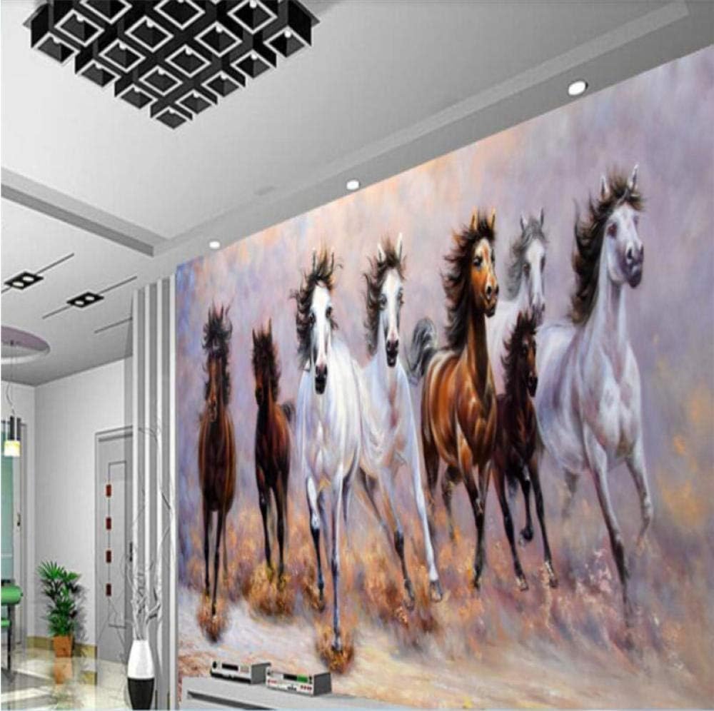 European Wallpaper Hand-Painted Stereo Eight Horses Running Oil Painting Wallpaper Living Room Background murals 3D