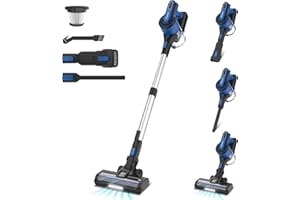 POWEART Cordless Vacuum Cleaner, 30Kpa Powerful Cordless Stick Vacuum with 350W Motor, 8-in-1 Lightweight Battery Vacuum Up to 45mins Runtime, Self-Standing Vacuum for Pet Hair Hardfloor Carpet-Blue