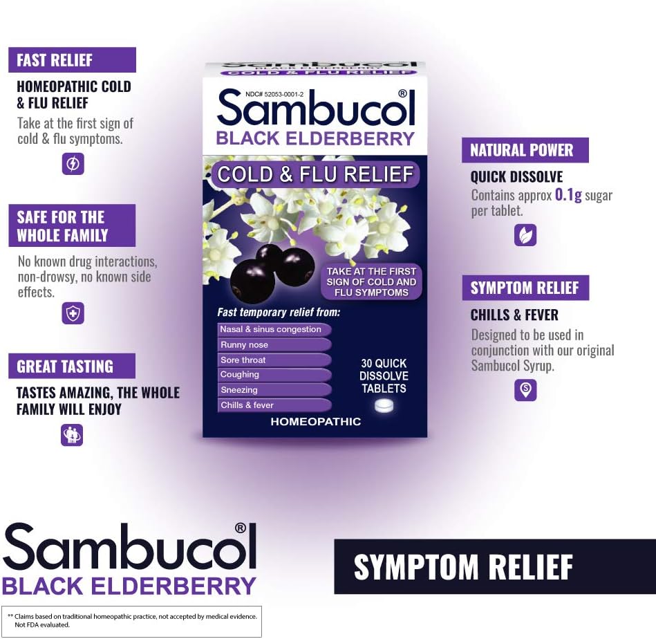 Sambucol Black Elderberry Cold & Flu Relief Tablets 30 ct: Health & Personal Care