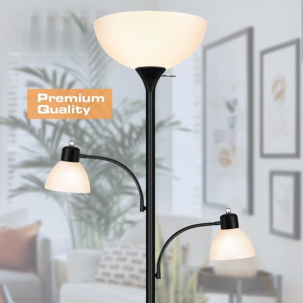 LUVKCZC FLOOR LAMPS FOR LIVING ROOM, 72″ TALL TORCHIERE FLOOR LAMP WITH 8W ADJUSTABLE READING LIGHTS, INDUSTRIAL LAMPS FOR LIVING ROOM, BEDROOM, OFFICE, BLACK TREE FLOOR LAMP【3 BULBS INCLUDED】