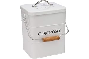 Xbopetda Stainless Steel Compost Bin for Kitchen Countertop,1 Gallon, Includes Charcoal Filter,Compost Bucket Kitchen Pail Compost with Lid -White