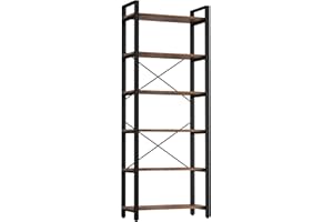 IRONCK Bookshelf 6-Tier Ladder Shelf 110lbs/shelf Vintage Industrial Style Bookcase for Home Decor, Office Decor