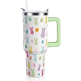 ZNYYZYBA 40 oz Easter Tumbler with Handle and Straw, Stainless Steel Insulated Bunny Tumbler 40 oz, Reusable Colorful Cup with Leak Proof Lid, Easter Gifts for Adults