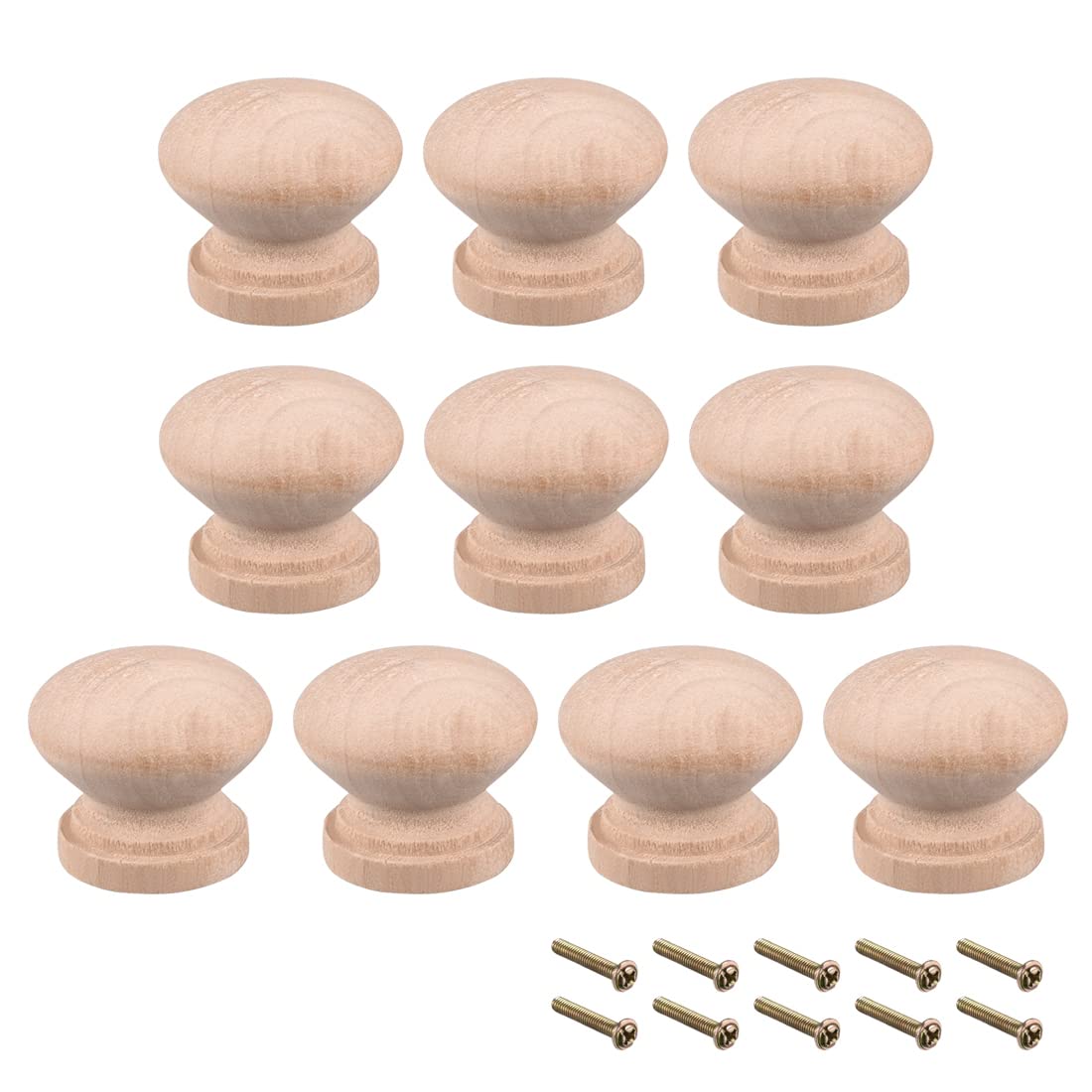 sourcing map Round Wood Knobs,10Pcs 28mm Dia Cabinet Furniture Kitchen Pulls Handles for Drawer Cupboard, Wood