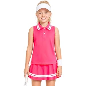 Wenlia Girls Tennis Dress 2 Piece Sleeveless Polo Golf Outfit with Shorts | Sleeveless polo tennis dress set, built-in shorts