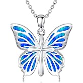 Shusukue Butterfly Necklace for Women 925 Sterling Silver Cross Butterfly Necklace with White Opal/Blackonyx/Abalone Christmas Jewelry Gift