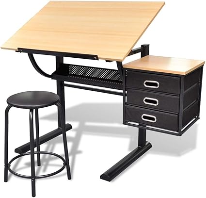 Vidaxl Table A Dessin Inclinable Et Tabouret Table De Travail Table D Artiste Amazon Fr Cuisine Maison