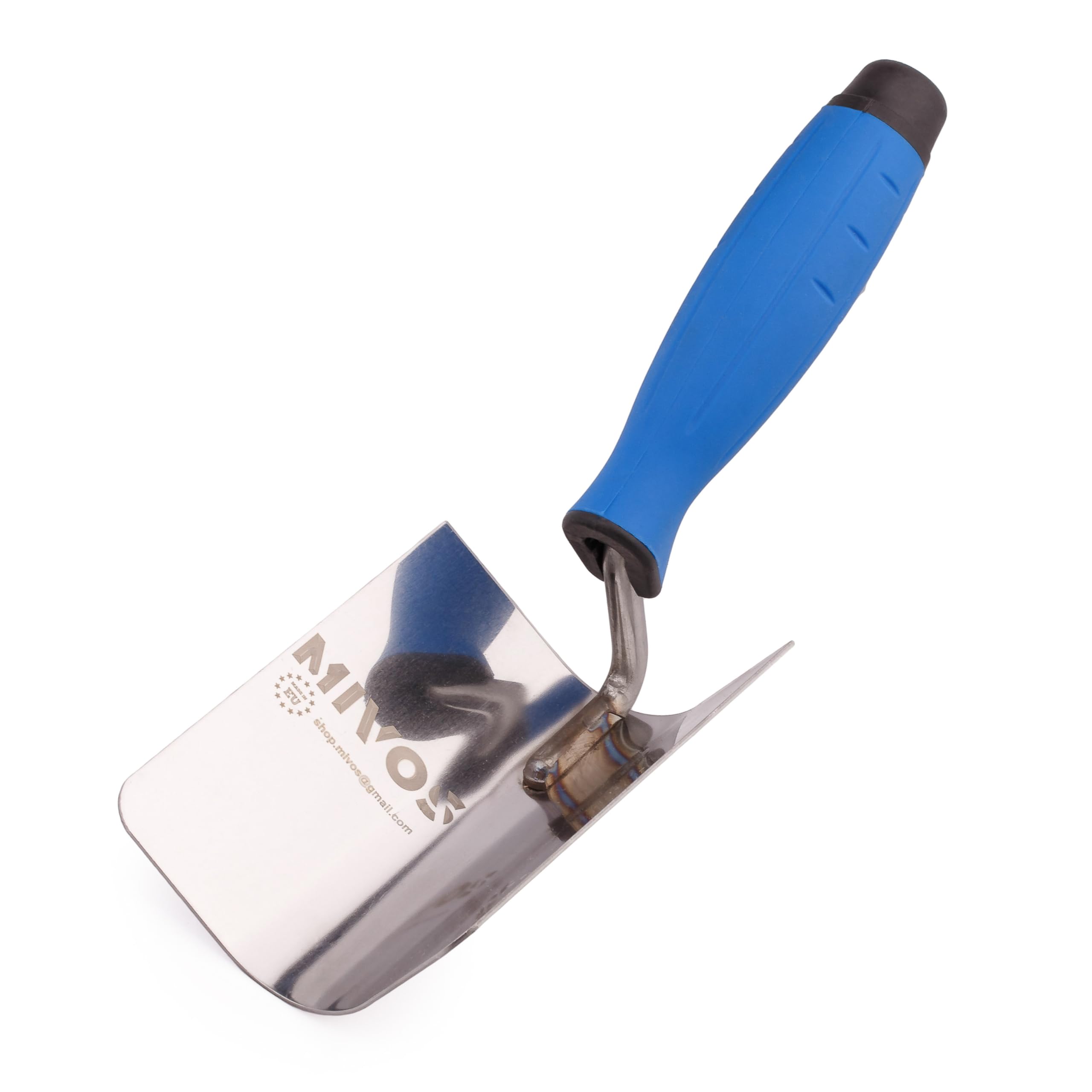 MIVOS Corner Trowel 120 x 95 mm - Round Trowel - Edge Trowel - Stainless Steel Interior Corner Trowel - Interior and Exterior Corner Spackling with Soft Grip - Exterior Corner Trowel - Made in EU