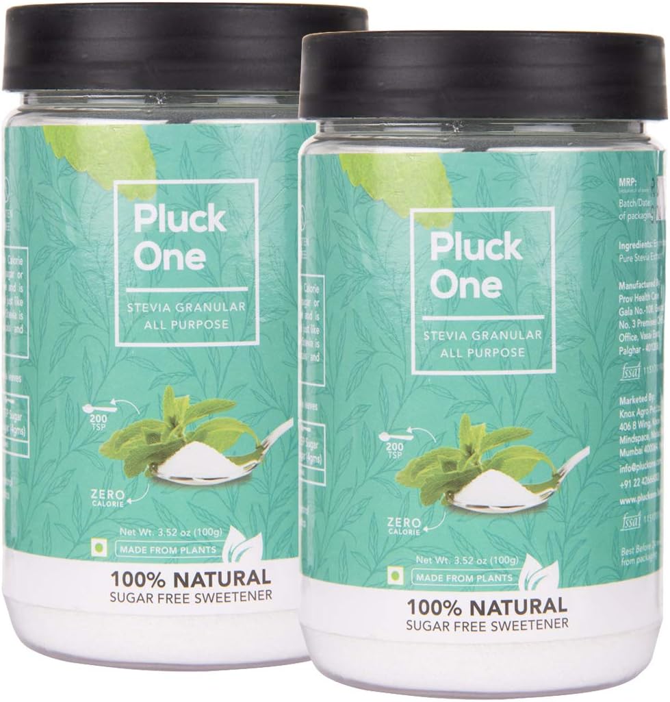 Pluck One Stevia All Purpose Powder, 100% Natural Sugar Substitute, Zero Calorie, Sugar Free, Pack Of 2 (100 Gms * 2 = 200 Gms)