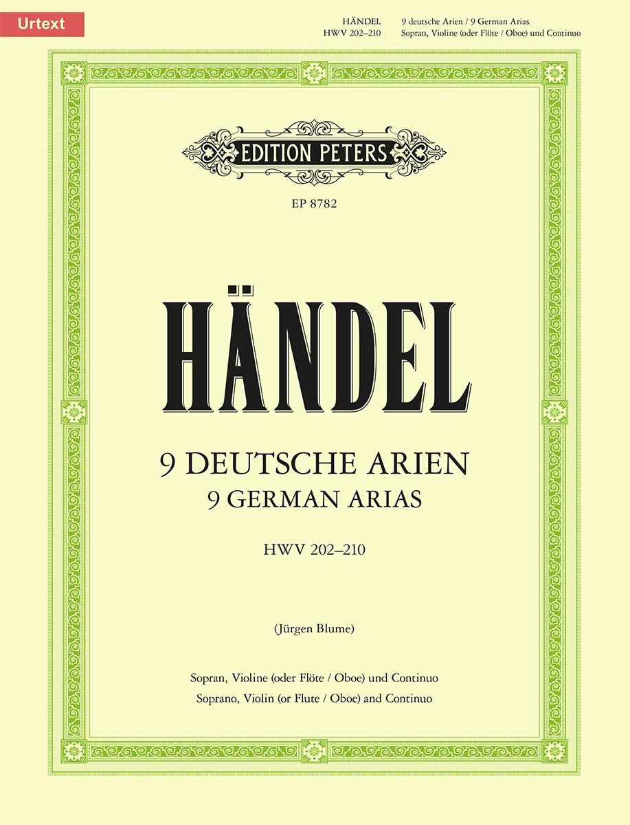 Handel: 9 German Arias HWV 202-210 (High Voice and Piano) (EP8782): für Sopran, Violine (Flöte, Oboe) und Basso continuo / Partitur