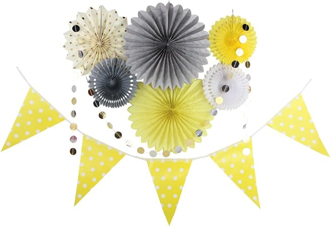 Sunbeauty Baby Shower Jaune Gris Blanc Decoration Fille Garcon Bapteme Rosace Papier Guirlande Fanion Deco Chambre Anniversaire Mariage 8pcs Amazon Fr Cuisine Maison