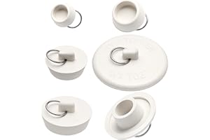 AUGHOA 6 Pieces Drain Stopper, Bathroom Sink Stopper, Bathtub Drain Plug with Hanging Ring, Rubber Bath Tub Plugs for Drain in 6 Different Sizes, White