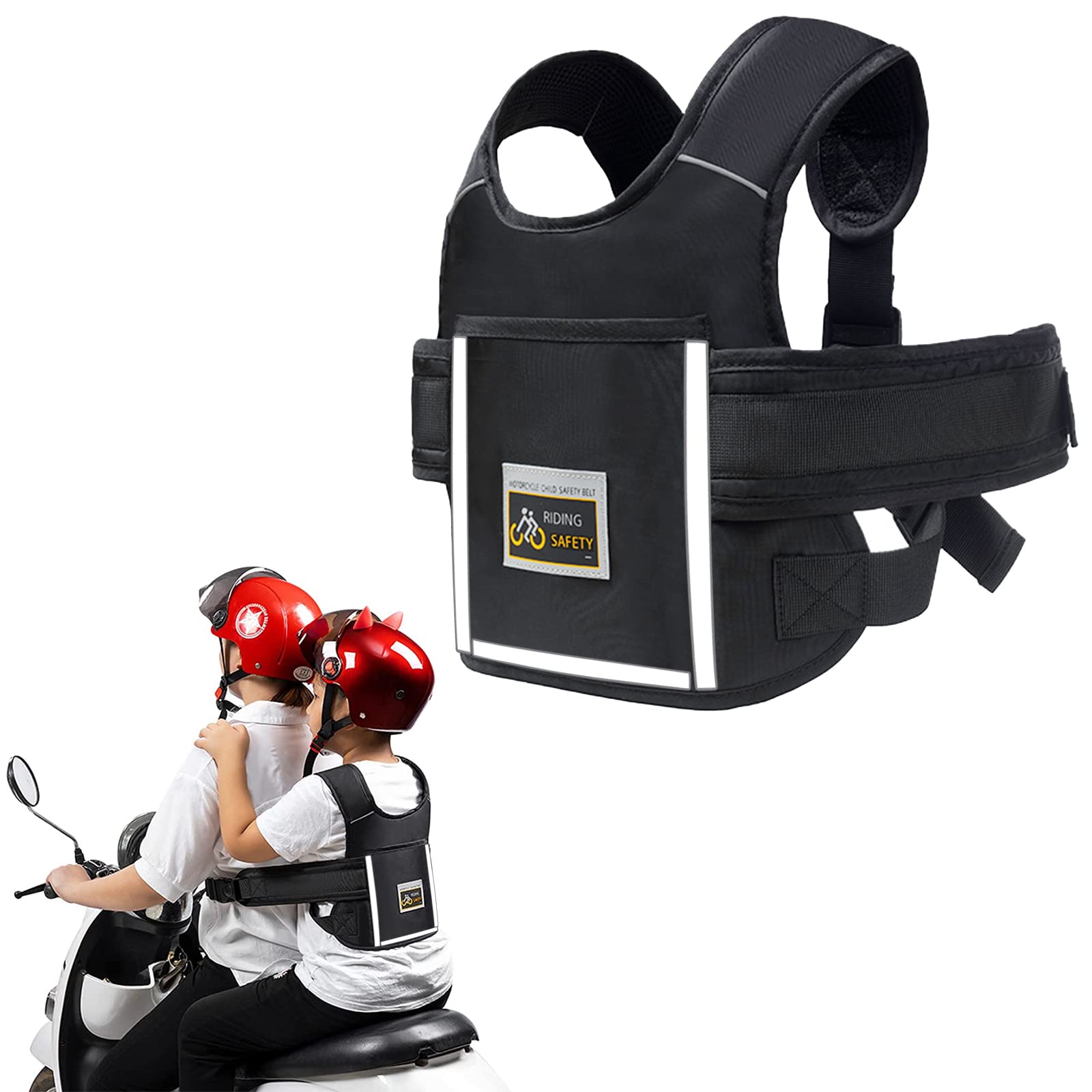 Children's Motorcycle Safety Belts, Children's Bicycle Rear Seat Belts Fall Protection, Motorcycle Children's Belt Baby Adjustable Reflective with Bag from 3-12 Years for Bicycles Motorbikes, etc