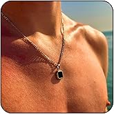 Necklace for Men Pendant Stainless Steel Black 14 * 14mm Square Pendant Necklaces for Men Women Man Male 16th Birthday Gift Chain Length 16-22Inch