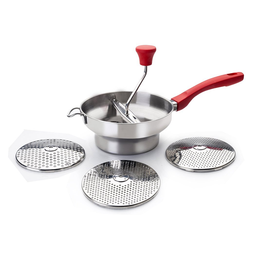 ibili "Luxe" Food Mill Set with 3 Discs, Silver/Red, 20 cm