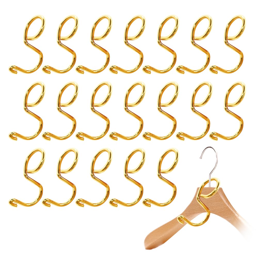 HLIWS Clothes Hanger Connector Hooks-20 PCS Gold Stainless Steel Space Saving Coat Hanger Connectors,Extender Cascading Connection Hooks for Clothes Closet