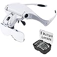Wimayo Magnifying Glasses Headset With Light and 5 Detachable Lenses (1X-3.5X) - Headband Magnifier for Jewellery, Close Work