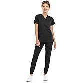 MediChic Women’s Scrubs Set – V-Neck Stretch Scrub Top with 8-Pocket Jogger Pants, Anti-Wrinkle Medical Workwear