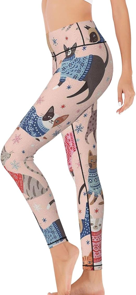 Kenaat High Waist Yoga Pants for Women,Artistic Cat Yoga Leggings,Workout Pants