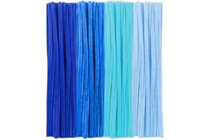 PYRISUU Blue Pipe Cleaners, 100 Pieces Chenille Stems Craft, 12 inch Long Fluffy Pipe Cleaners for Creative DIY Art Craft Projects, Home Decoration Supplies (6 mm x 30 cm, Blue Series-4 Colors)