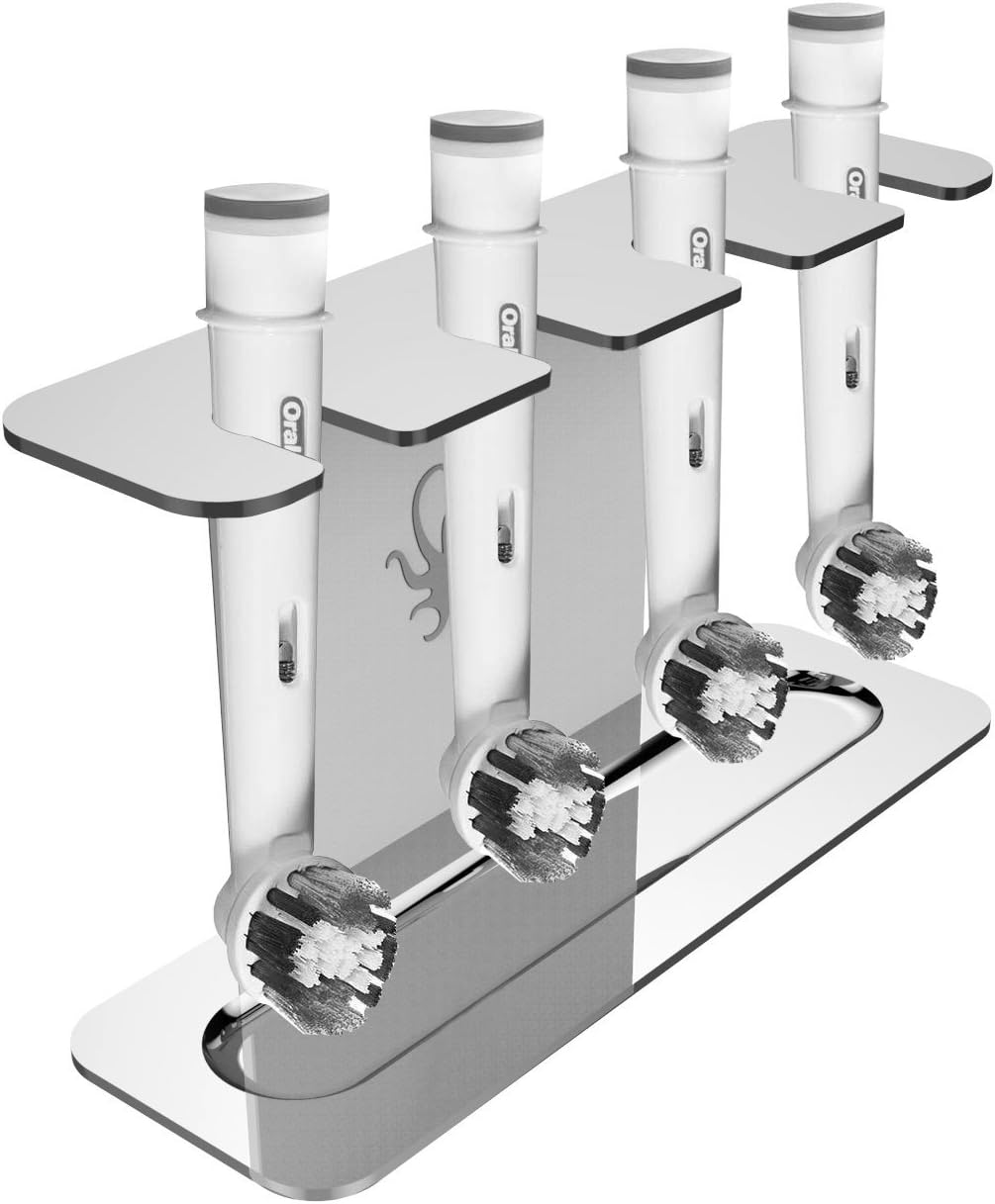 Octopodis – Portacabezales para cepillos de dientes eléctricos, acero inoxidable, compatible con Oral B Braun, Sonicare, Waterpik, fijación por medio de adhesivo o instalación libre