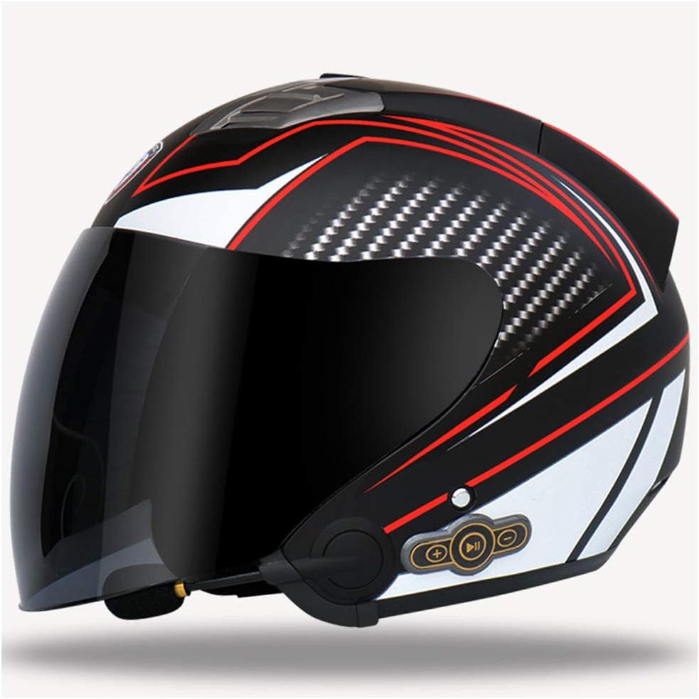 Adult Motorbike Helmet Bluetooth 5.0 Full Face Helmet Integrated Bluetooth Stereo Sound Winter Motorcycle Helmet Built-In 3000Mah Battery Bluetooth Helmet,Red,XL