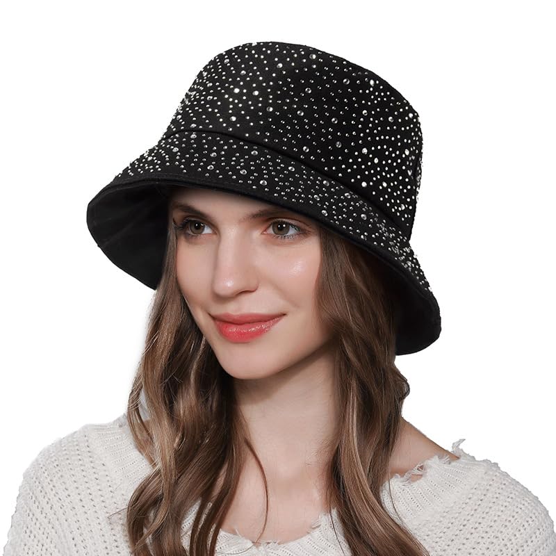Elegant Black Studded Women\'s Hat ChicHeadwear Womens Stone Studded Rose Bow Braid Hat - Black  main image 3