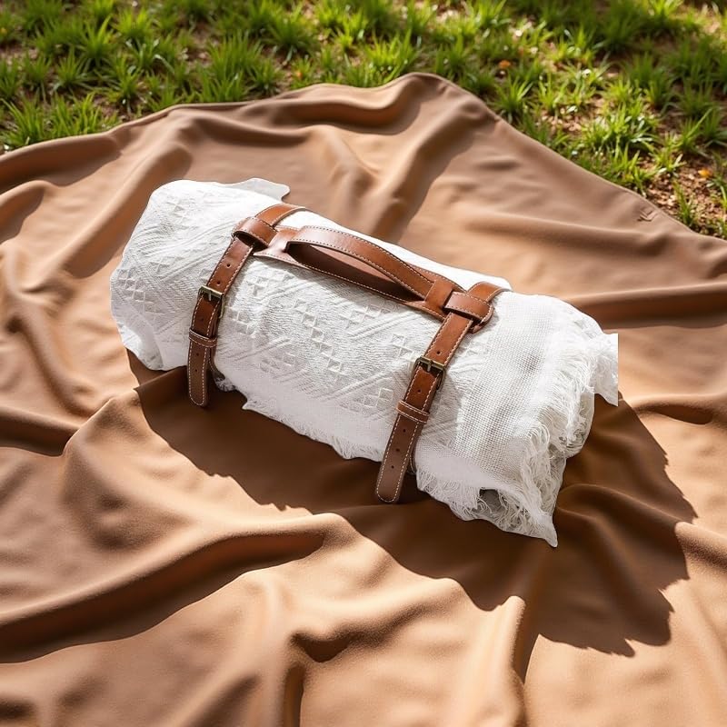 Photo 1 of DLCOFOUND 2-in-1 White Picnic Blanket, Extra-Large Waterproof Picnic Mat,Outdoor Blanket for Camping, Beach, Park,Portable Double-Layer Design (71"x71",T-Grid)