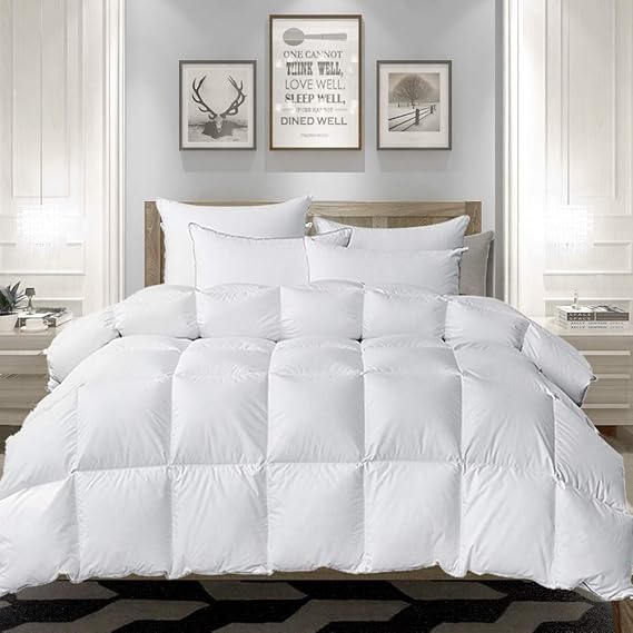 Luxury White Goose Down Comforter,Queen Size,Super Fuffly,55Oz Fill