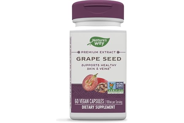 Nature's Way Premium Extract Grape Seed Standardized to 95% Polyphenols, 100 mg per serving, 60 VCaps