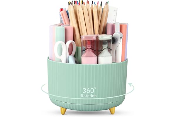 SKYDUE 360 Degree Rotating Desk Organizer, Dual-Purpose Pencil Pen Holder, Rotating Desk Pen Organizer with 5 Slots, Pencil C